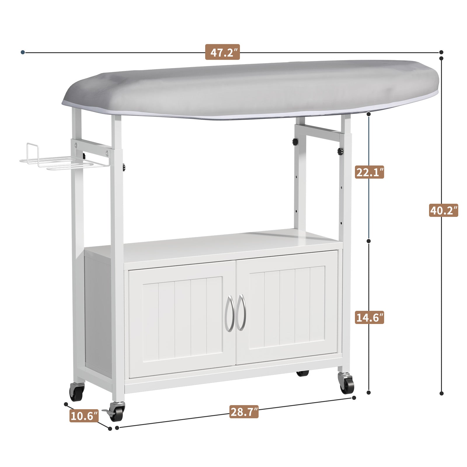 Haooyeah Ironing Board Cabinet with Storage, Foldable Ironing Table, Iron Holder, Rolling Casters, Height Adjustable, White