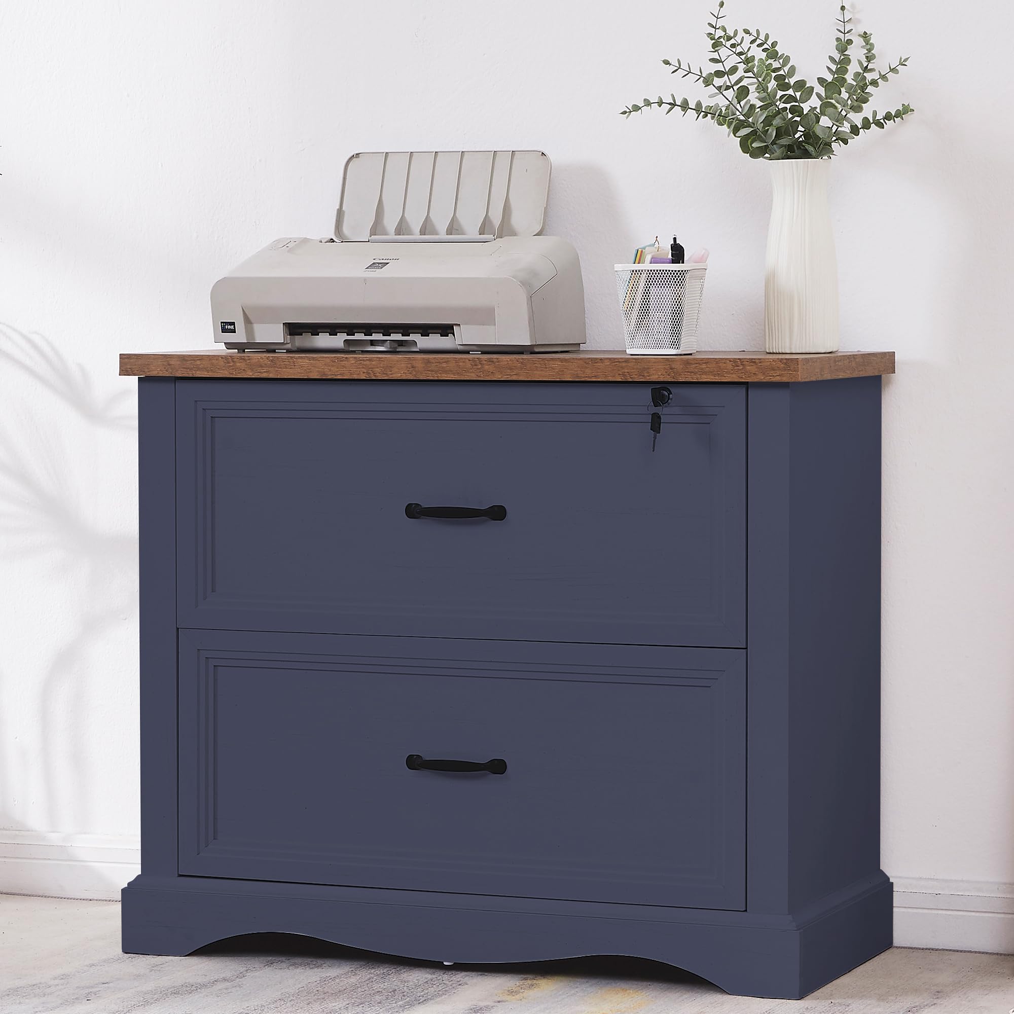 Haooyeah 31.5" Farmhouse Filing Cabinet with Locking Drawer, 2 Drawer File Organizer with Adjustable Rails for A4/Letter/Legal, Large Office Storage