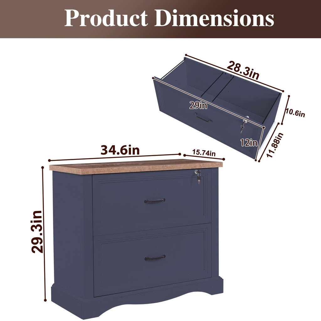 Haooyeah 31.5" Farmhouse Filing Cabinet with Locking Drawer, 2 Drawer File Organizer with Adjustable Rails for A4/Letter/Legal, Large Office Storage