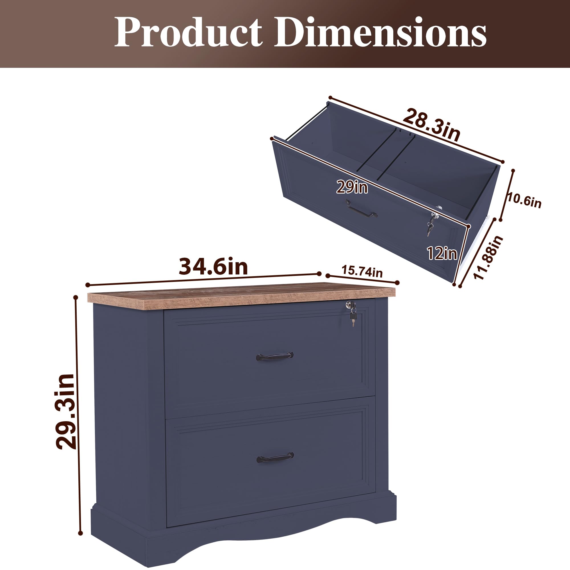 Haooyeah 31.5" Farmhouse Filing Cabinet with Locking Drawer, 2 Drawer File Organizer with Adjustable Rails for A4/Letter/Legal, Large Office Storage