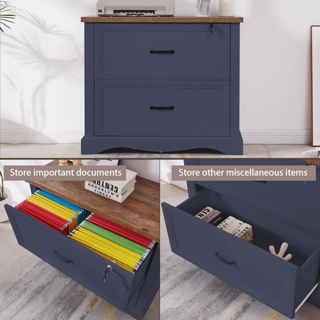 Haooyeah 31.5" Farmhouse Filing Cabinet with Locking Drawer, 2 Drawer File Organizer with Adjustable Rails for A4/Letter/Legal, Large Office Storage