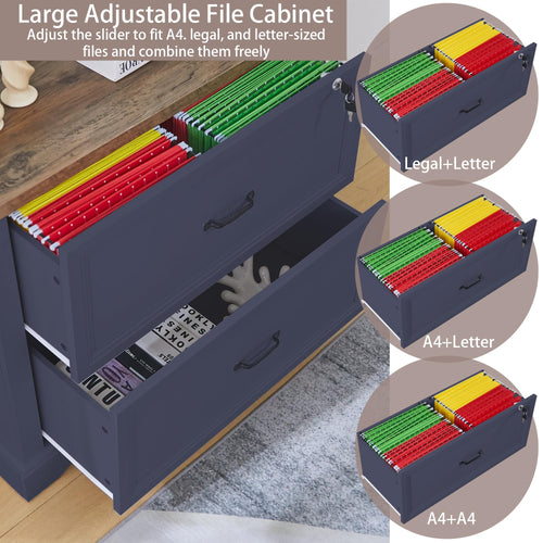 Haooyeah 31.5" Farmhouse Filing Cabinet with Locking Drawer, 2 Drawer File Organizer with Adjustable Rails for A4/Letter/Legal, Large Office Storage