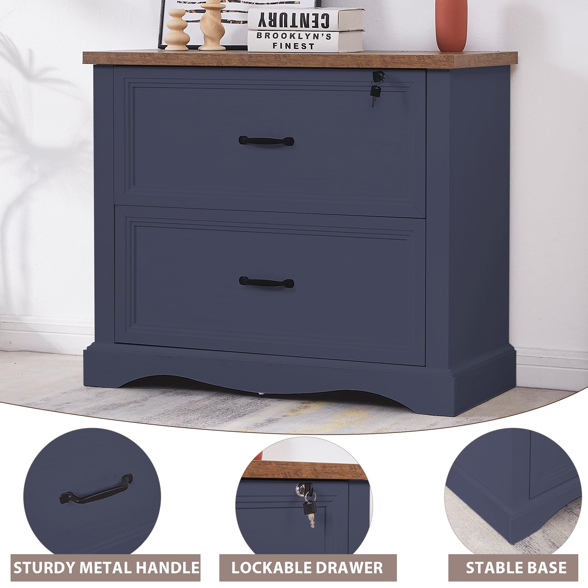 Haooyeah 31.5" Farmhouse Filing Cabinet with Locking Drawer, 2 Drawer File Organizer with Adjustable Rails for A4/Letter/Legal, Large Office Storage