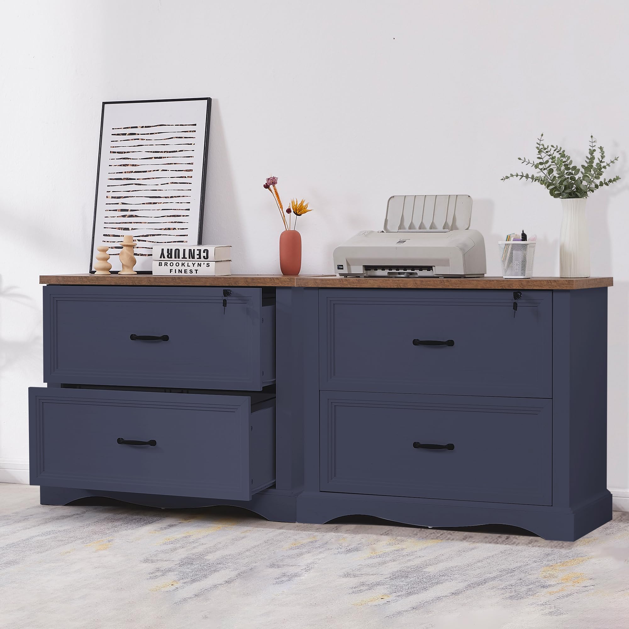 Haooyeah 31.5" Farmhouse Filing Cabinet with Locking Drawer, 2 Drawer File Organizer with Adjustable Rails for A4/Letter/Legal, Large Office Storage