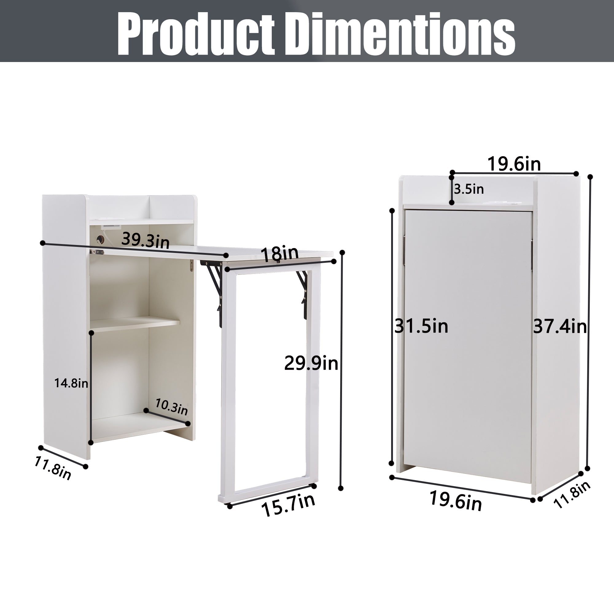 boknight Foldable Desk,Hidden Desk with Storage and Built-in Socket,Mid Century Fold Out Table for Small Spaces,Home Office and Bedroom