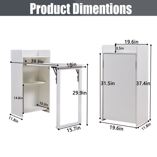 boknight Foldable Desk,Hidden Desk with Storage and Built-in Socket,Mid Century Fold Out Table for Small Spaces,Home Office and Bedroom